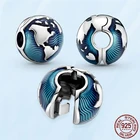 Новинка 2022, яркие Серебристые синие Бусины-подвески с зажимом в виде глобуса, подходят для изготовления оригинальных браслетов Pandora, ювелирных изделий