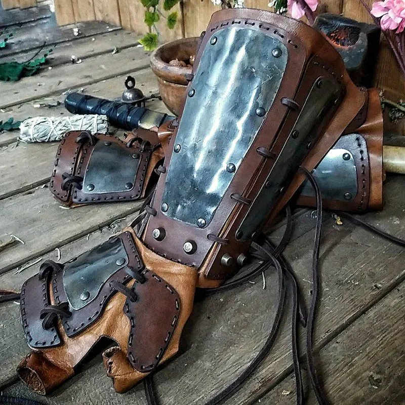 Medieval Samurai Leather Arm Armor Bracer Long Gloves Viking Archer Knight Cosplay Accessory Gauntlet Steampunk Vambrace For Men |