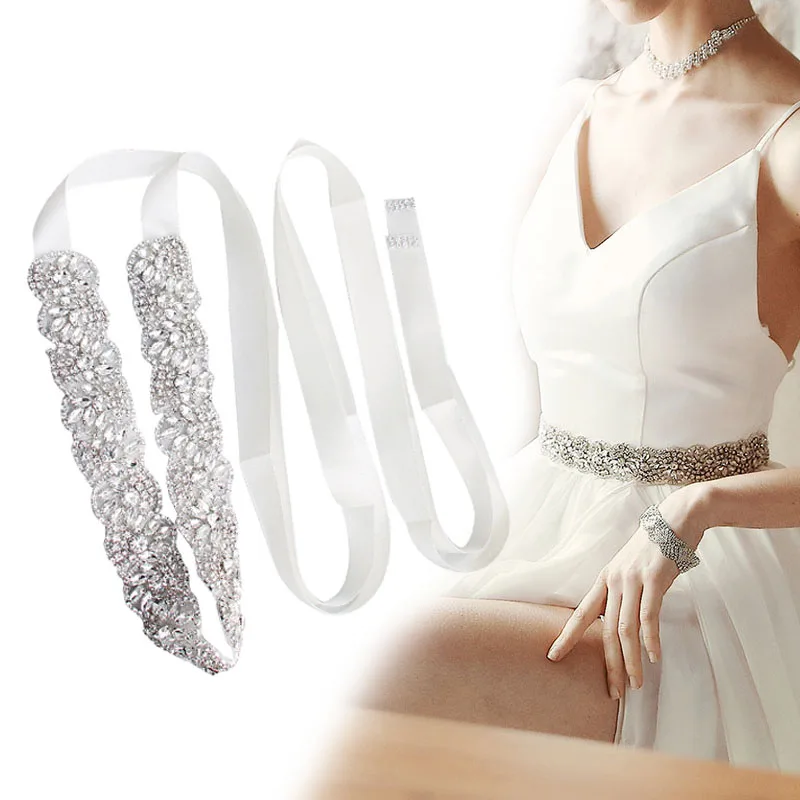 

Handmade Rhinestone Belt Wedding Bridal Belt Sashes for Bridesmaid Dress Ribbon Belts TC21