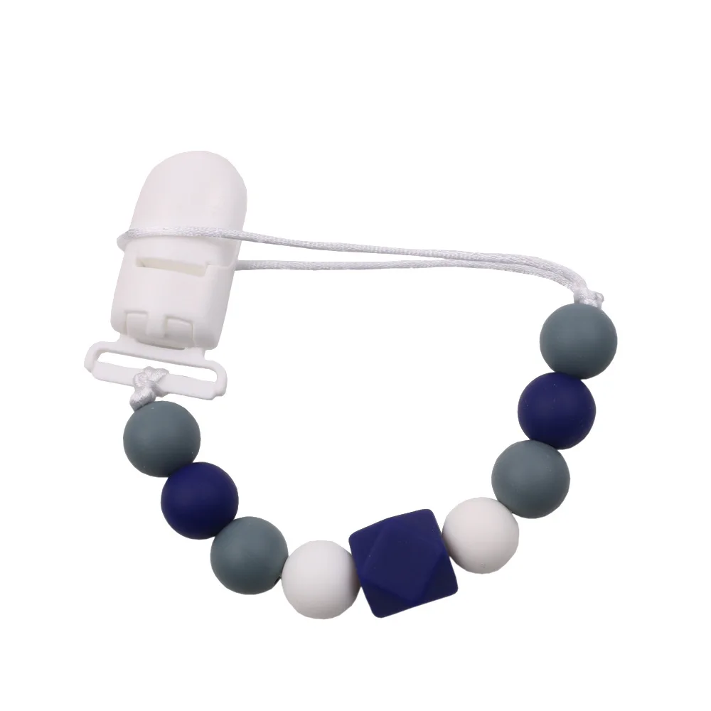 

Handmade Silicone Round Beads Pacifier Clip Dummy Chain Baby Teething Pendant Leash Holder