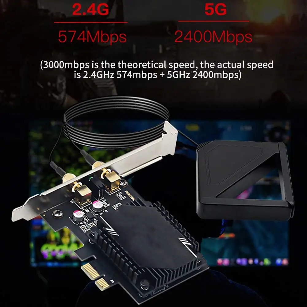 

High Speed Dual Frequency 3000M WiFi6 Signal Long Range Desktop Wireless Network Card Antenna Extension 802.11ax Pcie Gaming