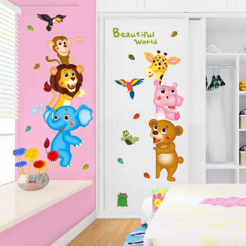 

Animal world cartoon wall stickers children's room kindergarten living room bedroom background decoration room decoration