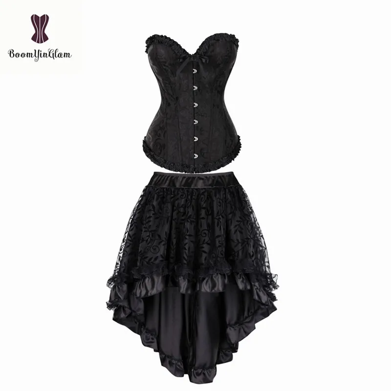810 with black skirt Размера плюс в викторианском стиле асимметричное атласная с рюшами с кружевной отделкой Готический юбки Для женщин корсет Винтаж юбка в стиле стимпанк 937 - Цвет: 810 with black skirt
