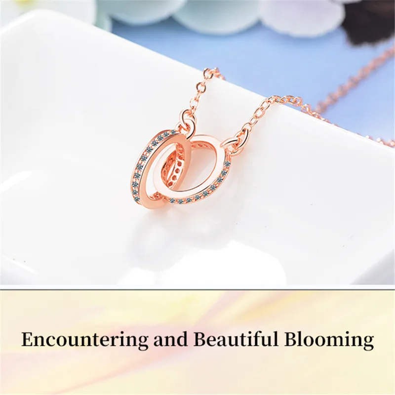 Двойной круг CZ цирконий ожерелья с подвесками для женщин подарок колье ожерелье