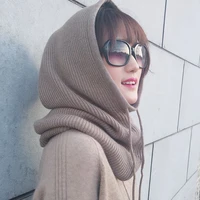knitted hats woman casual solid color warm hats winter wool hooded neck collar elastic cap hats comfortable thicken caps