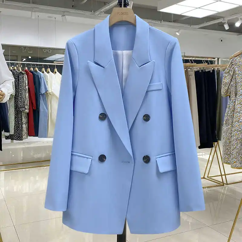 LANMREM Suit Coat Women's 2022 Spring winter New Korean Small Design Temperament Casual Blue Vertical Loose Fit 2K2307 | Женская
