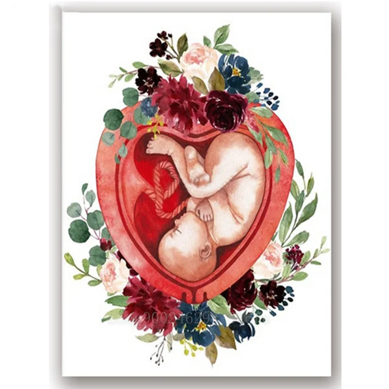 

Full Square Diamond Painting Pregnancy Baby Watercolor Floral 3D Round Embroidery Cross Stitch Mosaic Gynecologist Medical F1434