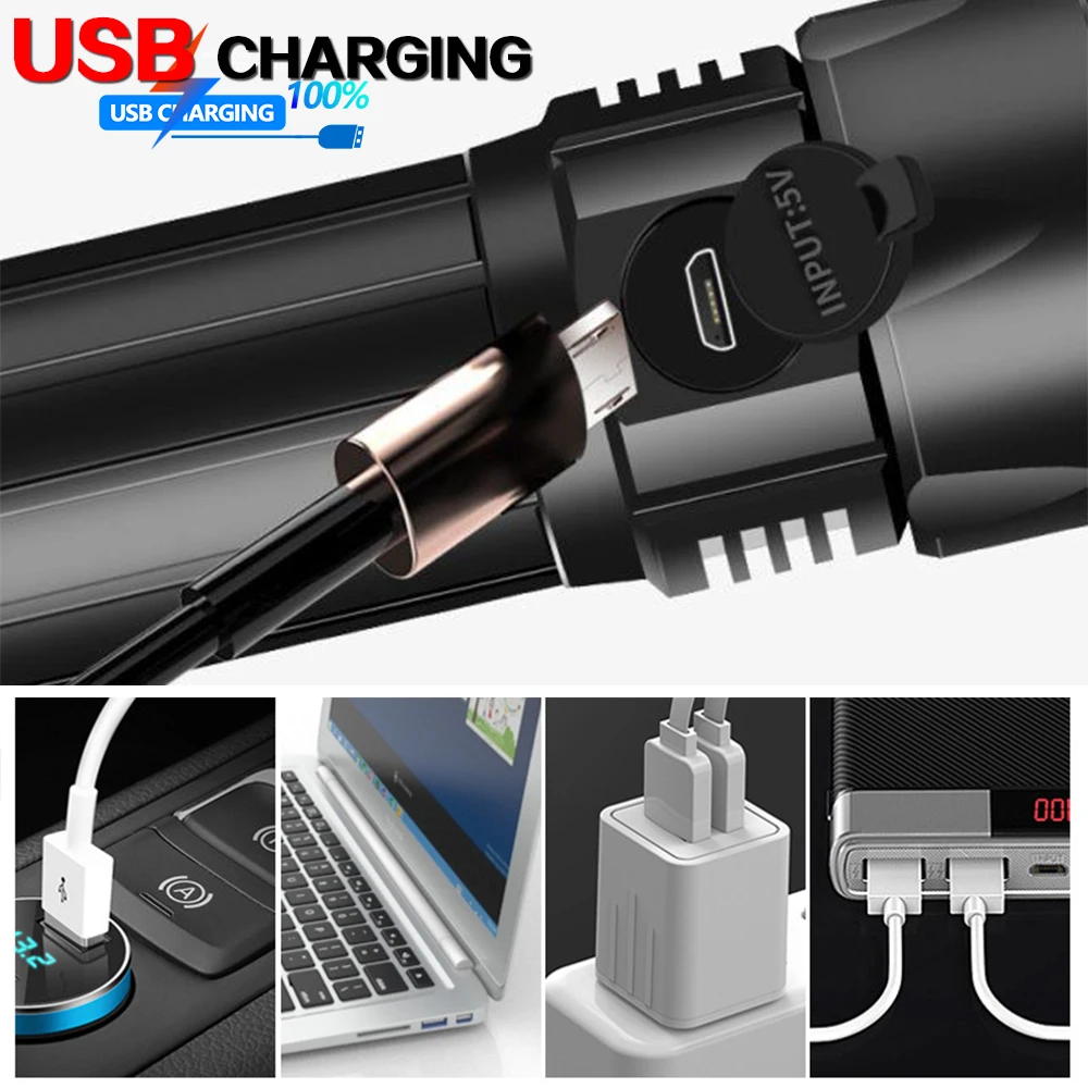 80000 Lumens LED Flashlight XHP70 Super Bright Zoomable Torch Lantern Water Resistant - Best For Camping Emergency Flashlights | Лампы и