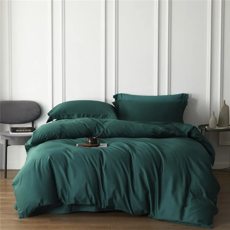 

Egyptian Cotton Duvet Cover Set Soft Queen Full Olive Green 4Pcs Solid Color Bedding Set Zipper Comforter Cover Bed Sheet Pillow