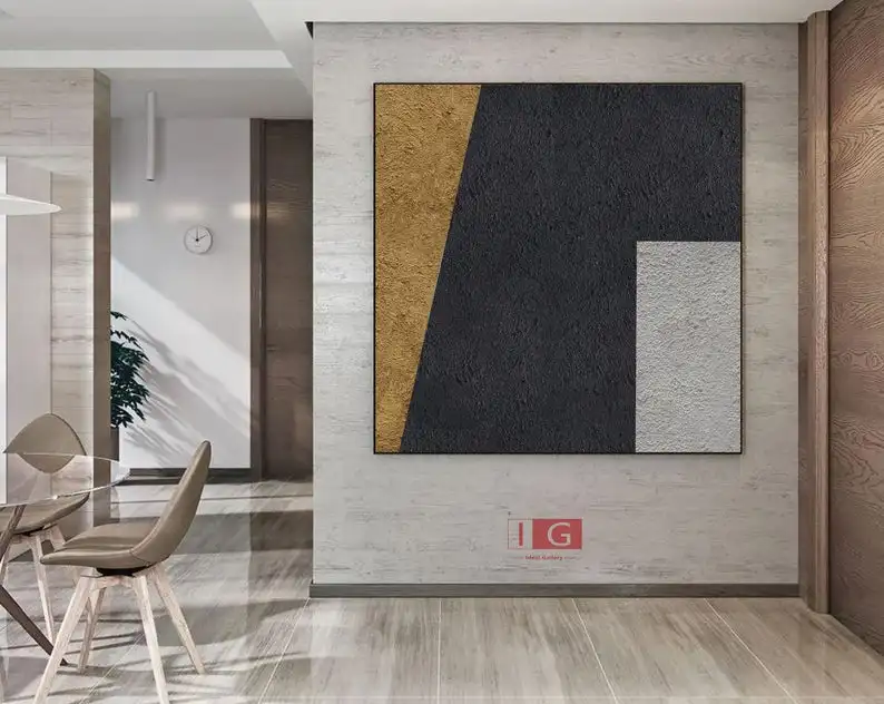 

Картина из черного золота минималистская, Золотая Минималистичная картина, оригинальная картина, современный декор, большая черная Золота...