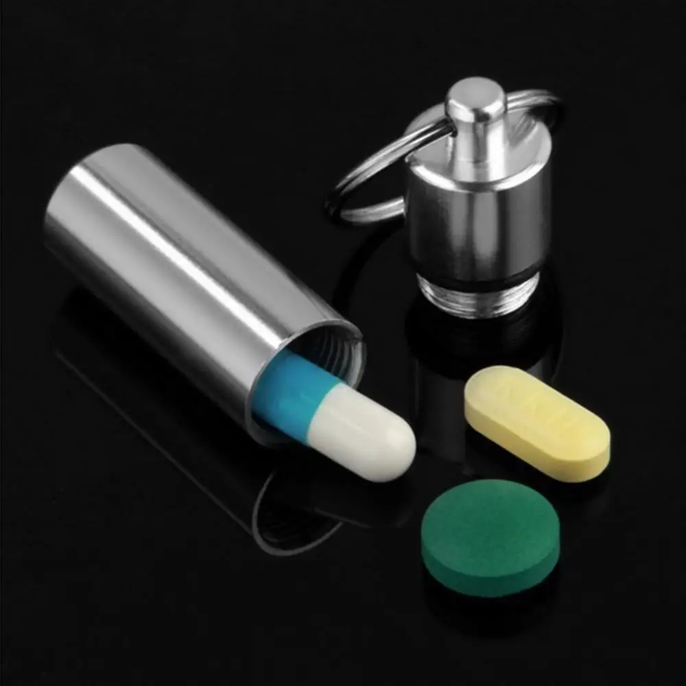

Small Size Keychain Design Travel Pill Box Waterproof Aluminum Alloy Pill Drug Storage Box Case Holder Container