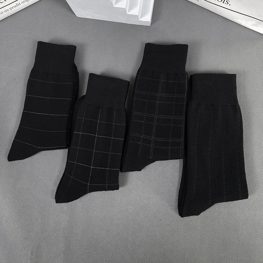 Men's business pure cotton Socks summer thin section plaid mid-length stocking formal suit black socks male mid-tube stocking