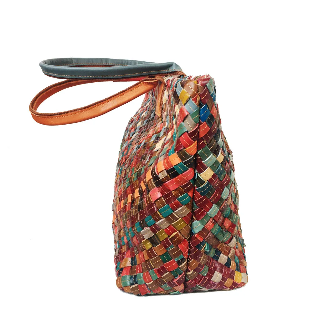 

OIMG Bags For Women Fashion Stitching Color Weaving Process Leather Shoulder Bags Retro Geometry Colorful Handbag Tote Bolsa Bag