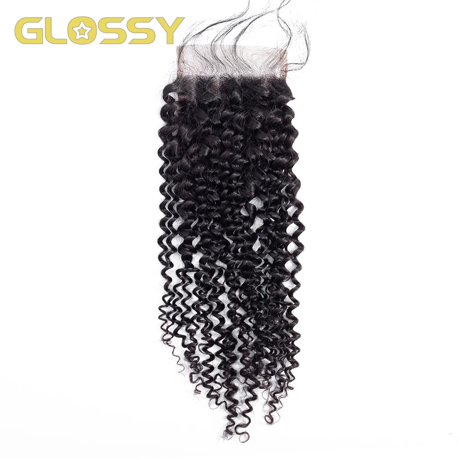 GLOSSY Afro Kinky Curly 4x4 Lace Closure Human Hair Transparent Swiss Frontal Mongolian Remy Pre Plucked | Шиньоны и парики