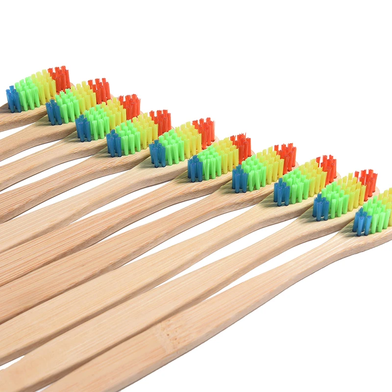 

10PCS Delicate Whitening Rainbow Wood Toothbrush Bamboo Fibre Wooden Handle