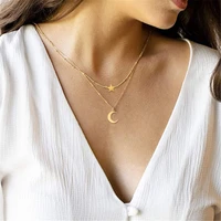 stainless steel moon star pendant necklace for women double layer moon star choker necklace mothers day gift