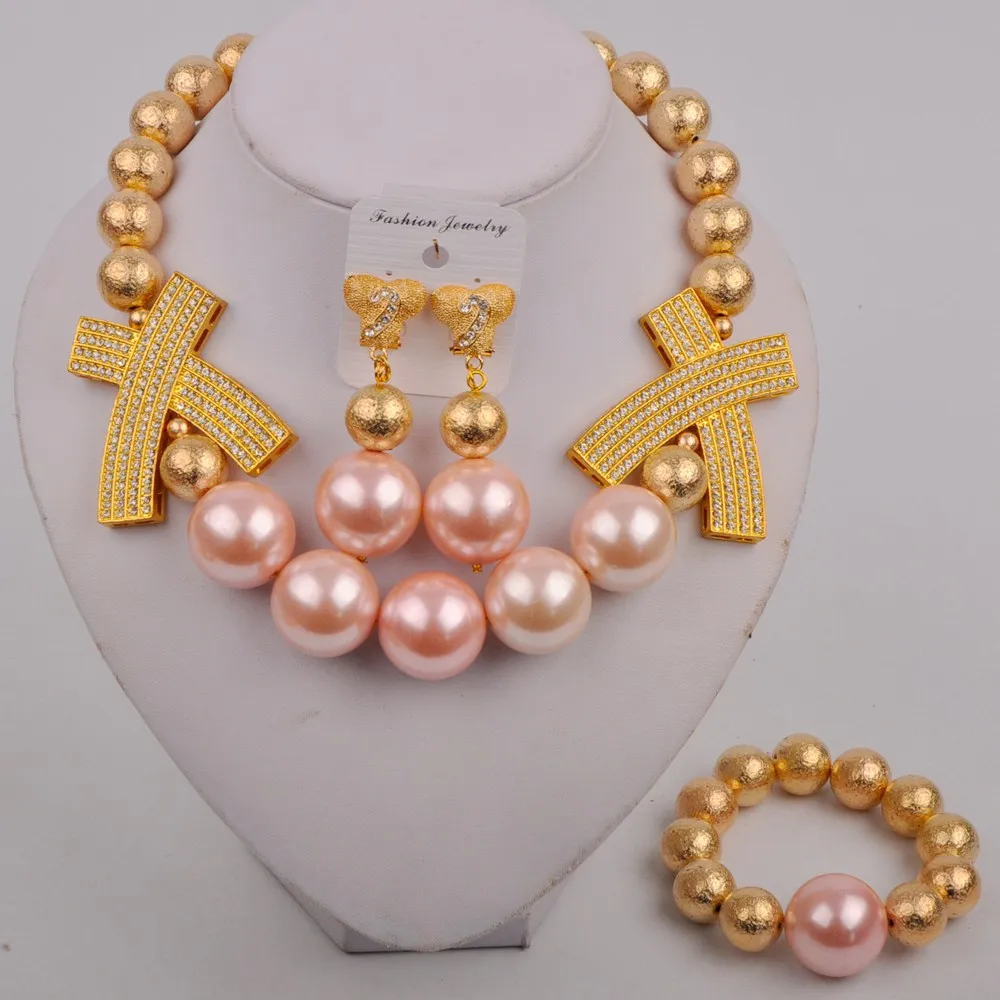 Дубай золотой жемчуг комплект ювелирных изделий Нигерия Женские аксессуары