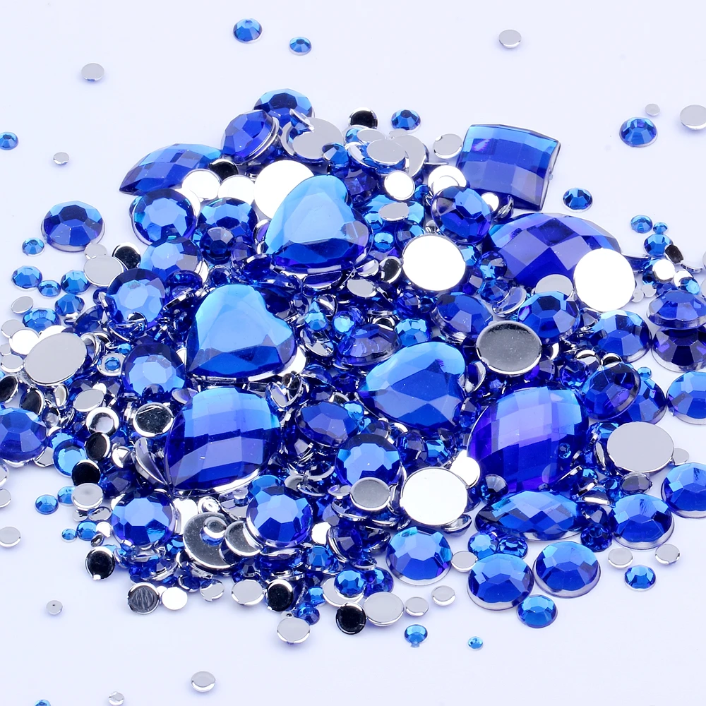 Синий 1000 шт смешанные размеры Блестящий акриловый без горячей фиксации DIY Стразы