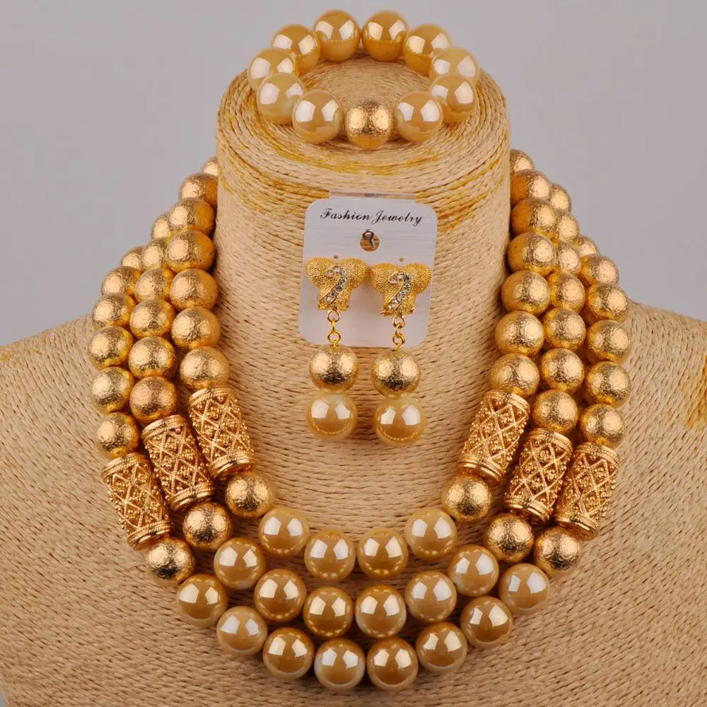 

Classic Nigerian Bride Wedding Jewelry Champagne Glass Pearl Necklace African Women Wedding Accessories Jewelry Set SH-171