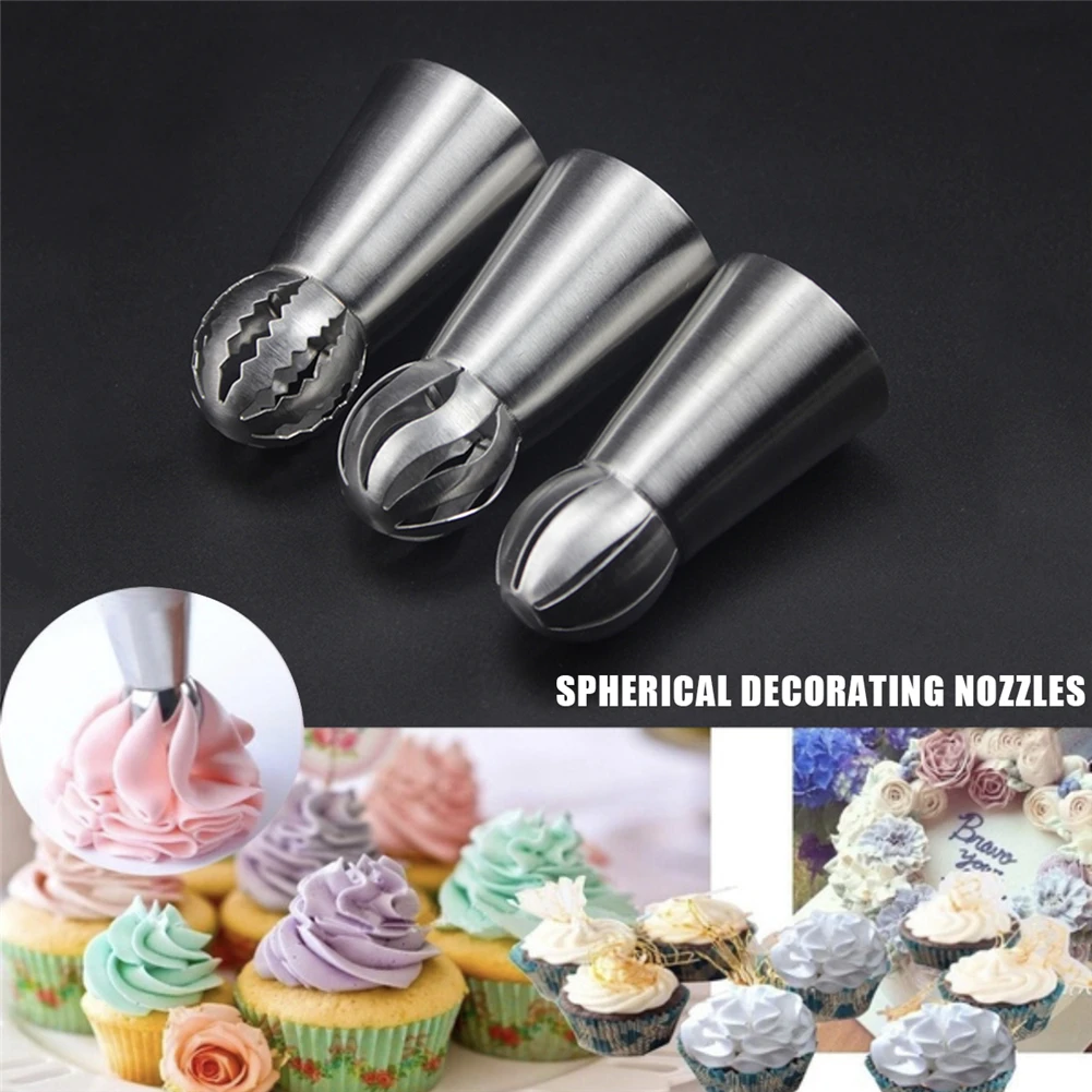 

3PCS stainless steel torch decorative mouth Baking tools spherical decorative mouth Cake decorating tools Cream nozzle