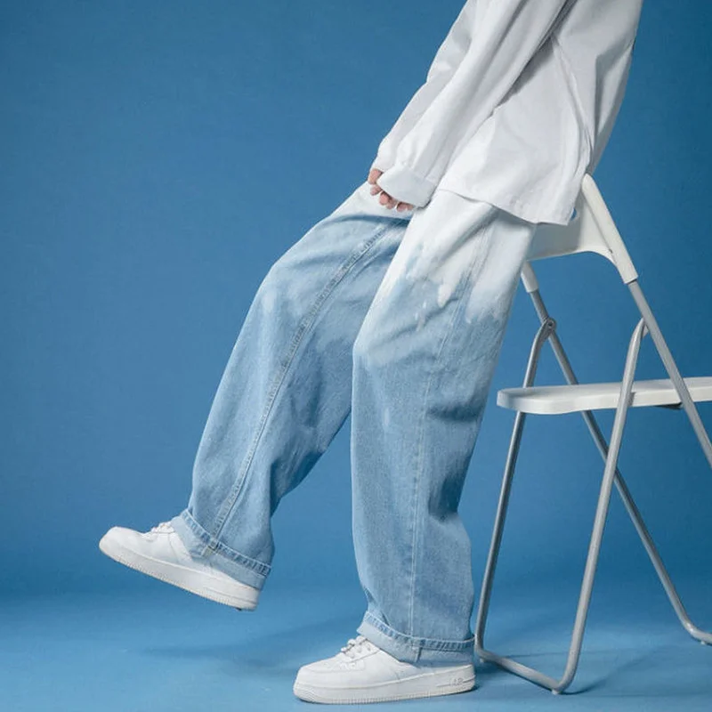 DIMI Wide Leg Denim Trousers Male Vintage Stylish Retro Chic Streetwear Jeans Men Loose Gradient