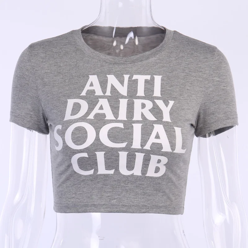 

Women's New Sexy Round Neck Bottoming Wild Umbilical Small Vest Short Sleeve Letter Cotton Shirt T-shirt