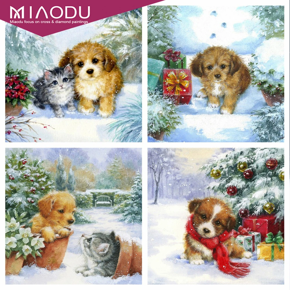 

Dbqp Full Square Round Diamond Painting Christmas Dog Diamond Embroidery Cat Cross Stitch Animal Mosaic Winter Handmade Gift