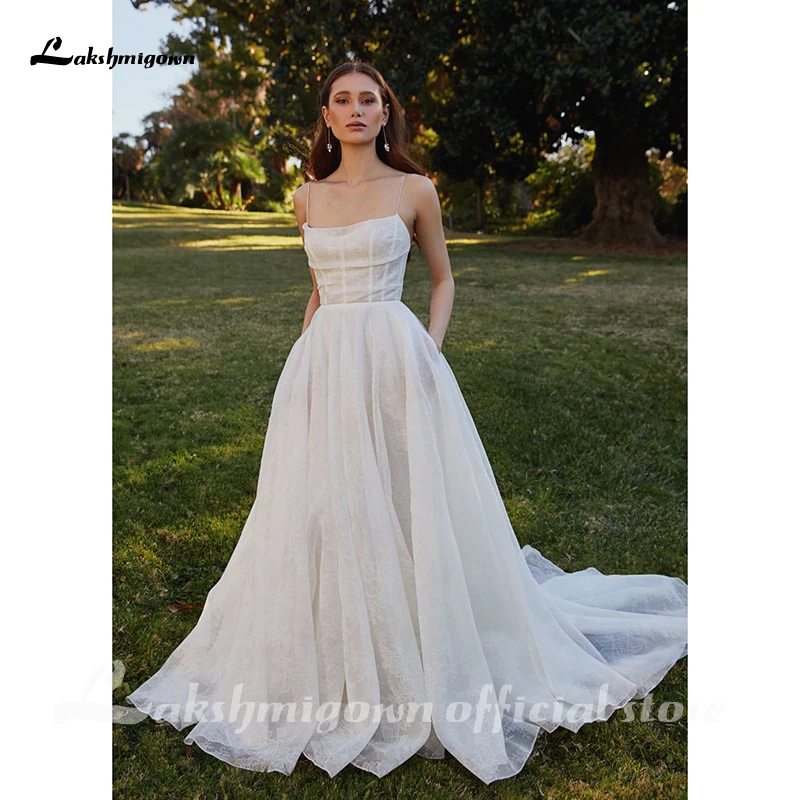 

Charming Boho Wedding Dresses Spaghetti Straps White/Ivory Chiffon Beach Bridal Gown Appliques Custom Made Robe de Mariee