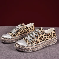 leopard print big size 43 canvas shoes for women sneakers lace up fashion breathable black sneakers women casual platform shoes