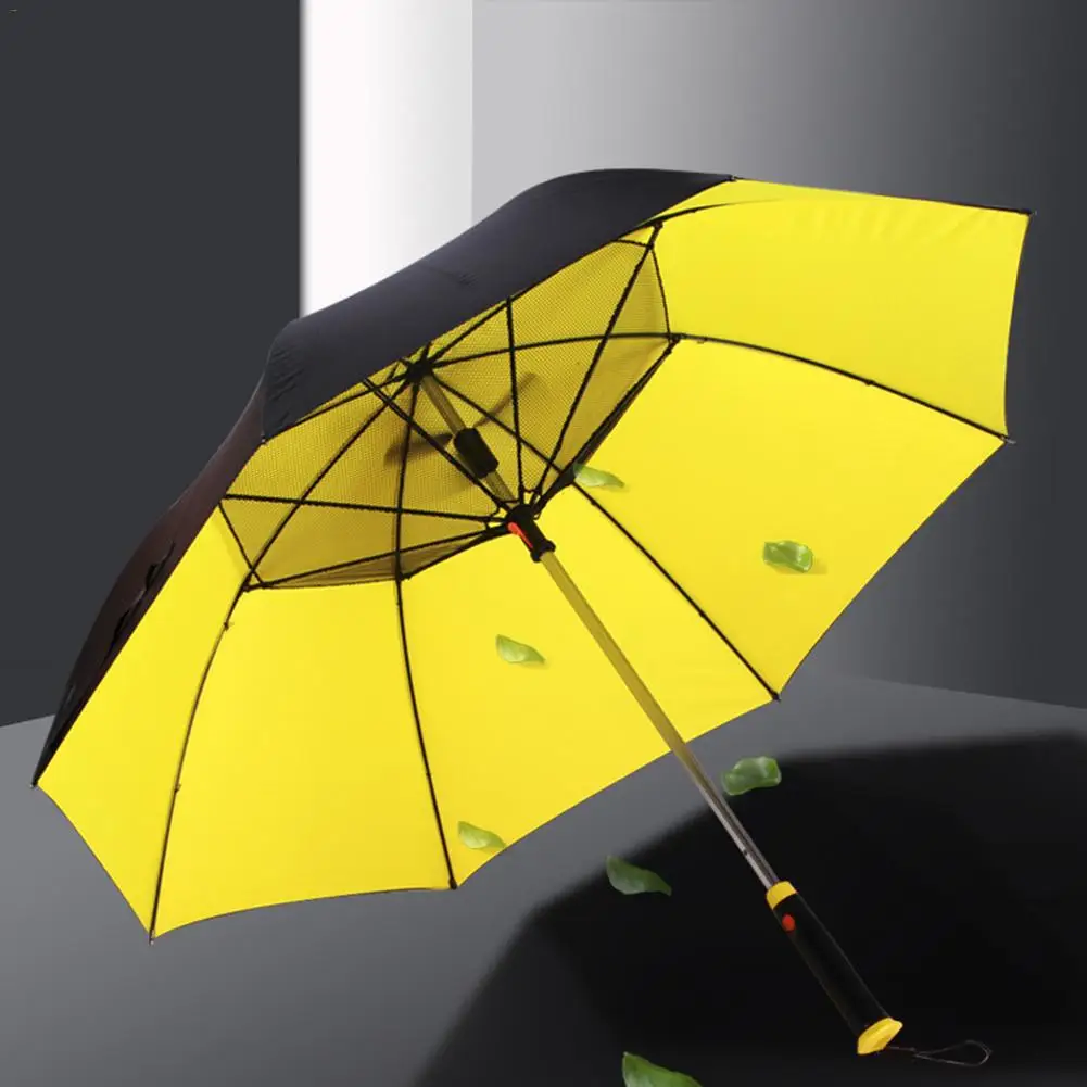 Automatic Umbrella With Fan USB Rechargeable Extra Large Oversize Windproof Waterproof Stick Umbrellas Black Coating Parasol