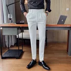 Мужские деловые повседневные узкие брюки, Формальные Прямые брюки в Корейском стиле, универсальные, белые Костюмные брюки для мужчин, 2021