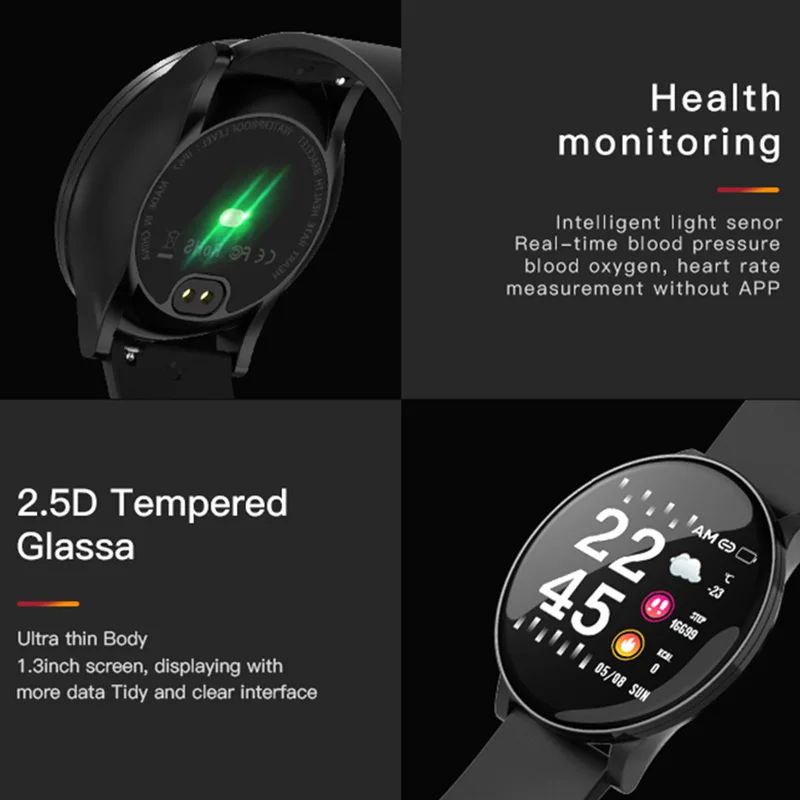 

Round Smart Bracelet Heart Pressure Blood Rate Blood Oxygen Measurement Health ND998