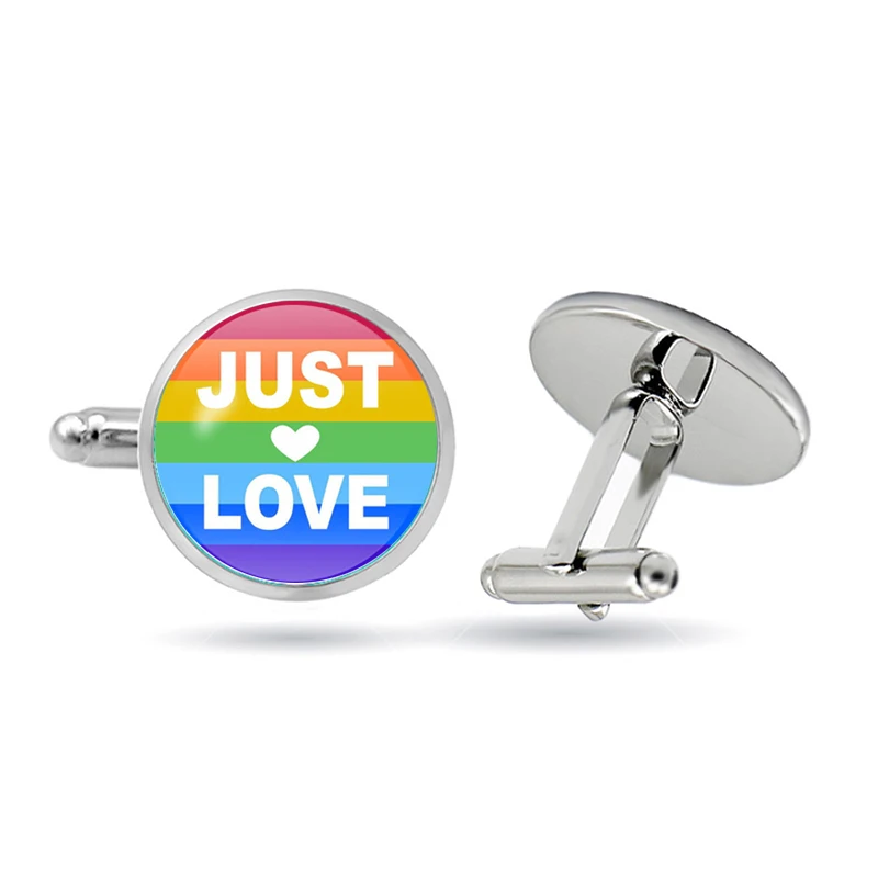 ЛГБТ Gay lesbies Pride just love запонки Радужный Круглый купол стеклянный для мужчин и