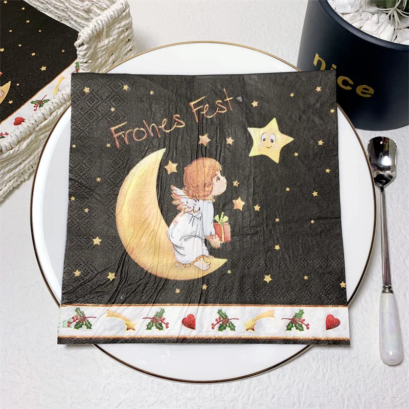 

20Pcs/Pack Angel Moon Table Decoupage Paper Napkins Cute Napkin Paper Tissue for Children Birthday Party Baby Shower Decorations