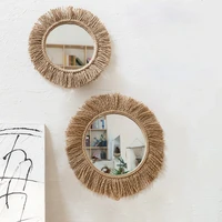 nordic decorative wall mirror wall hanging tapestry mirror hemp rope for living room boho home decor circular espejos de pared