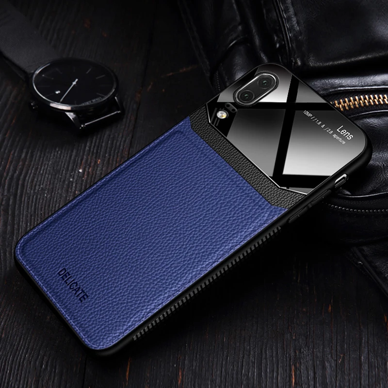 Blue I coque, чехол, чехол, для HuaWei P20 Lite P20lite Pro на кожаном зеркальном стекле Силиконовый противоударный телефон роскошные оригинальные милые чехлы - Цвет: Blue