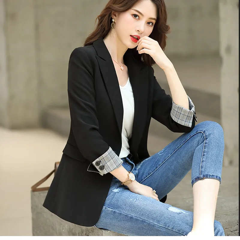 

Fashion 2021 Design Blazer Jacket Women's Green Black Blue Solid Tops For Office Lady Wear Size S-4XL