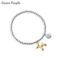 green purple real 925 silver animal balloon puppy pendant for women round beads elastic rope bracelet fine luxury jewelry gift