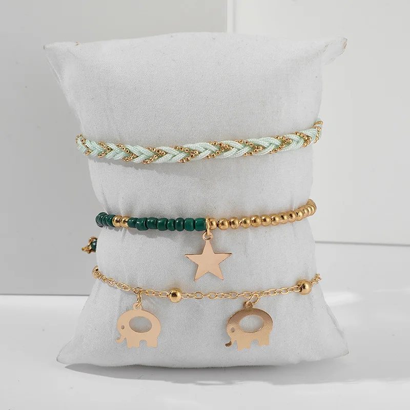 Украшение для ног Цвет Бохо плетеная веревка рисовые бусины Слон пятиконечная