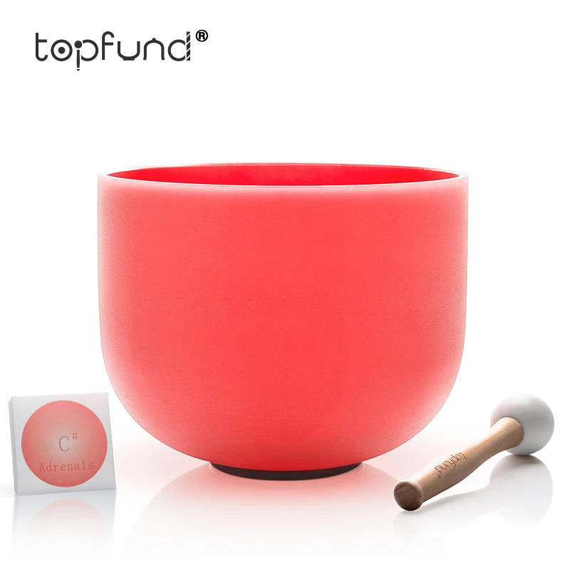

TOPFUND 8 inch C Sharp Note Adrenals Chakra Red Colored Frosted Quartz Crystal Singing Bowl