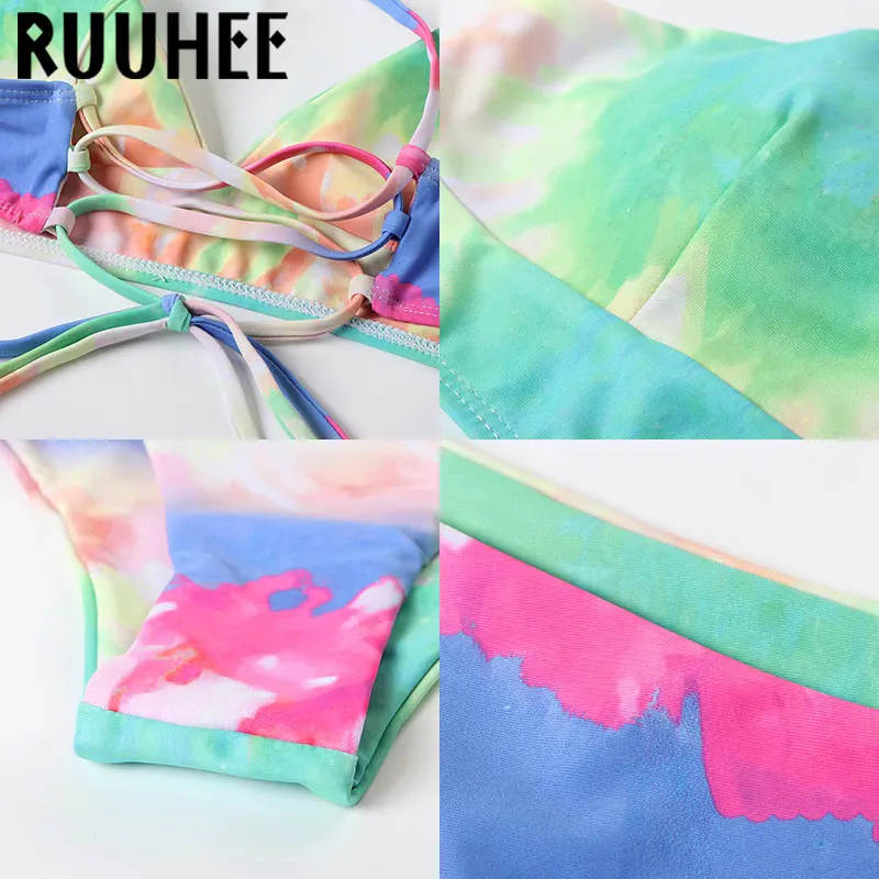 RUUHEE Tie Dye бикини, женский купальник, пуш-ап, купальник с принтом динозавра, купальник, бандаж, сексуальный летний купальник для женщин