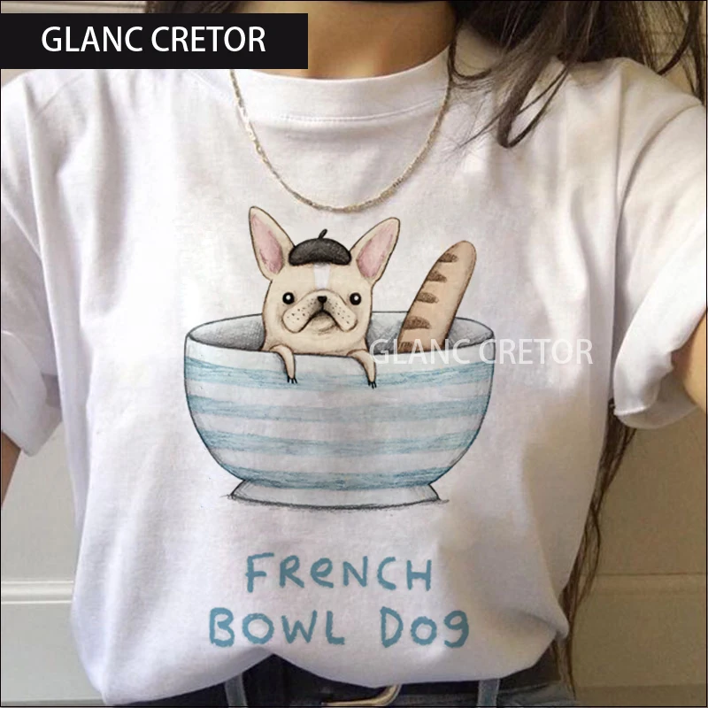 

French Bulldog Harajuku Cute Anime T-shirt Summer Tshirt Graphic Top Tees Female Kawaii Funny Cartoon T Shirt Women