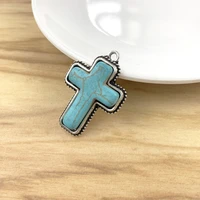 6 pieces tibetan silver cross crucifix turquoise charms pendants for necklace bracelet earring jewellery making findings