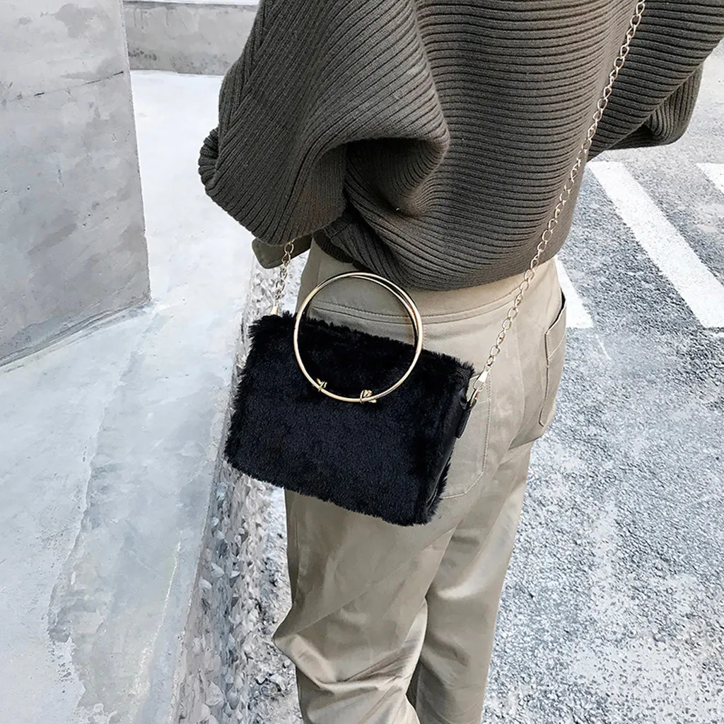 

Women shoulder bag Women Bag Solid Color Hairy Shoulder Bag Student Messenger Fashion Wild Lady Bag torebka damska #LL