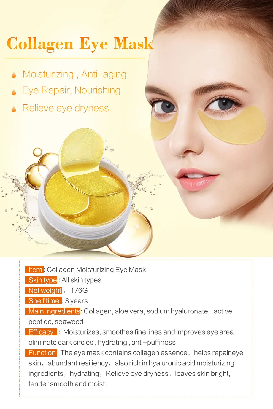 

EFERO Collagen Moisturizingeye Mask Anti-aging Eye Repair Nourishing Relieve eye dryness 60pcs/30pair