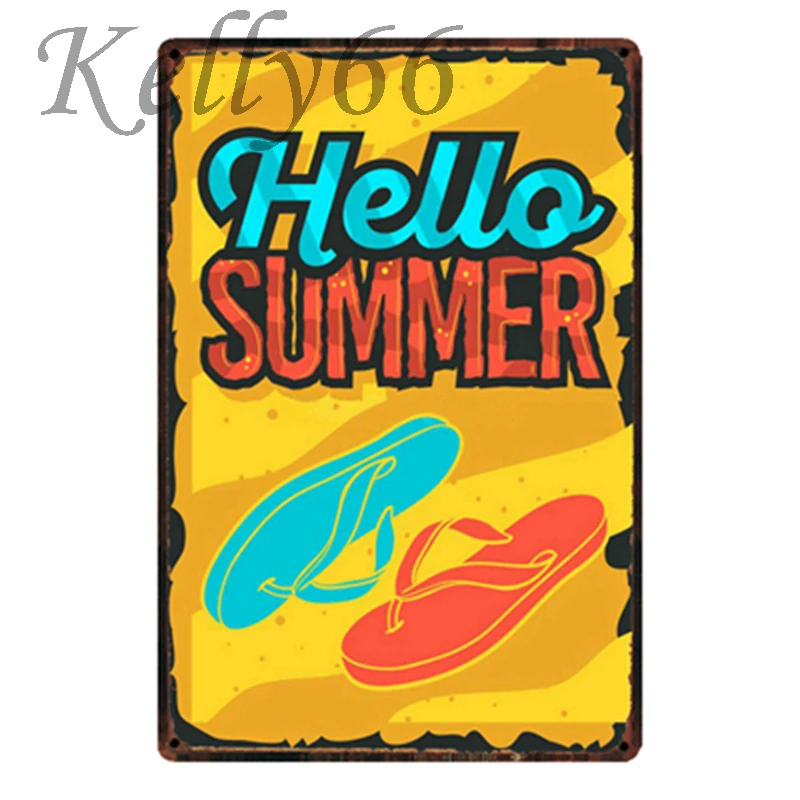 

[ Kelly66 ] Hello Summer BEACH Life Metal Sign Tin Poster Home Decor Bar Wall Art Painting 20*30 CM Size y-1901