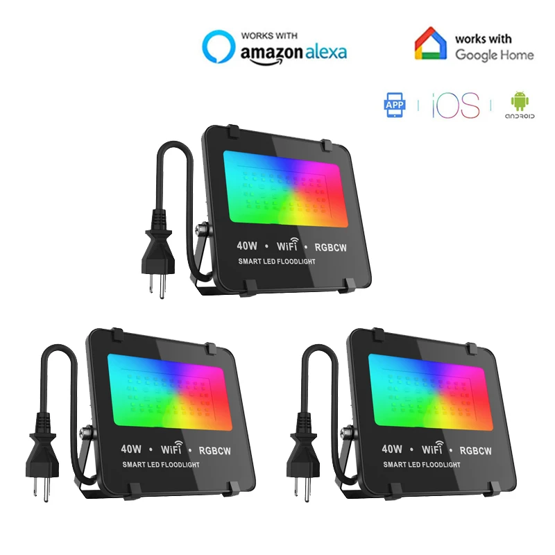 

LED Smart Floodlights WiFi Smart Home Outdoor Lighting Smartlife RGB Wall Lamp IP65 40W 100-240V Spotlight for Alexa Google Home