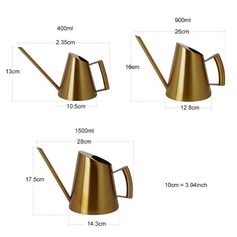 

OOTDTY 400/900/1500ml Stainless Steel Watering Can Garden Flower Plants Long Mouth Sprinkling Pot Tool