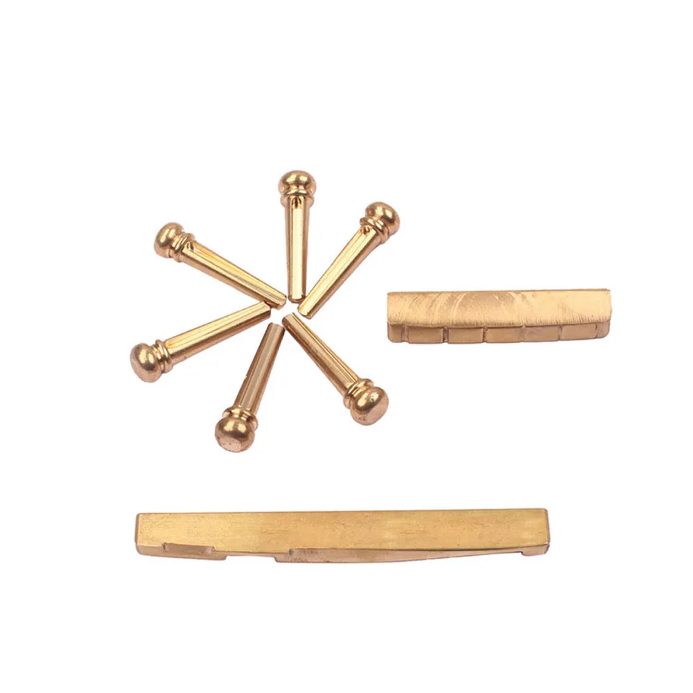 

Brass Bridge With Nut Saddle for Acoustic Guitar Parts Replacement Set