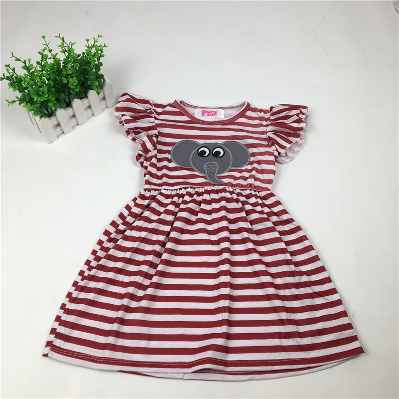

Puresun Fashion Striped Baby Girls Ruffles Sleeves Dress Cute Elepant Embrodiery Girls Dress outfit